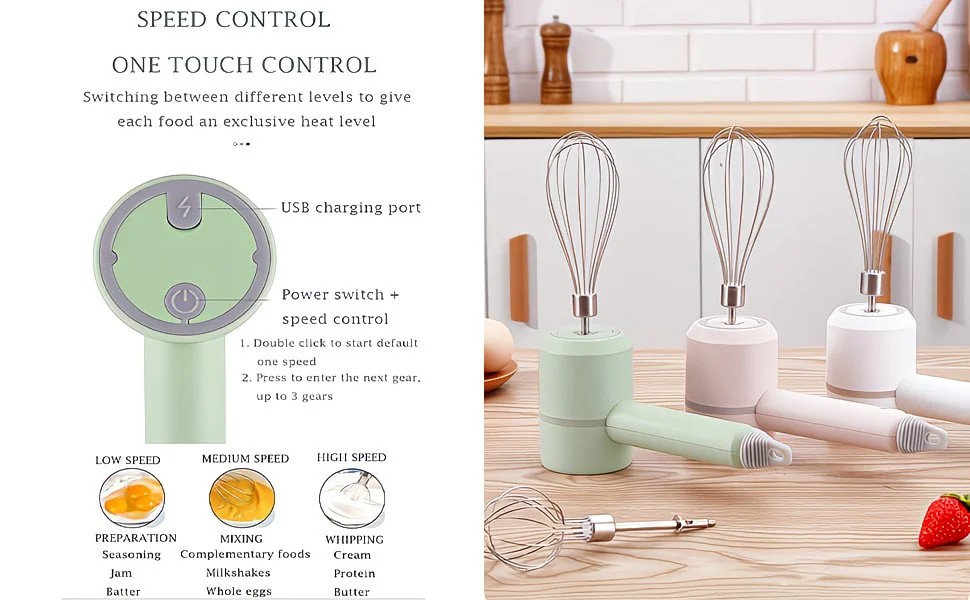 White  Wireless charging handheld mixer, 30W with three-speed settings. Dual whisk heads designed for whipping eggs, cream, and batter. Suitable for both kitchen and outdoor use, also an ideal gift. - Image 7