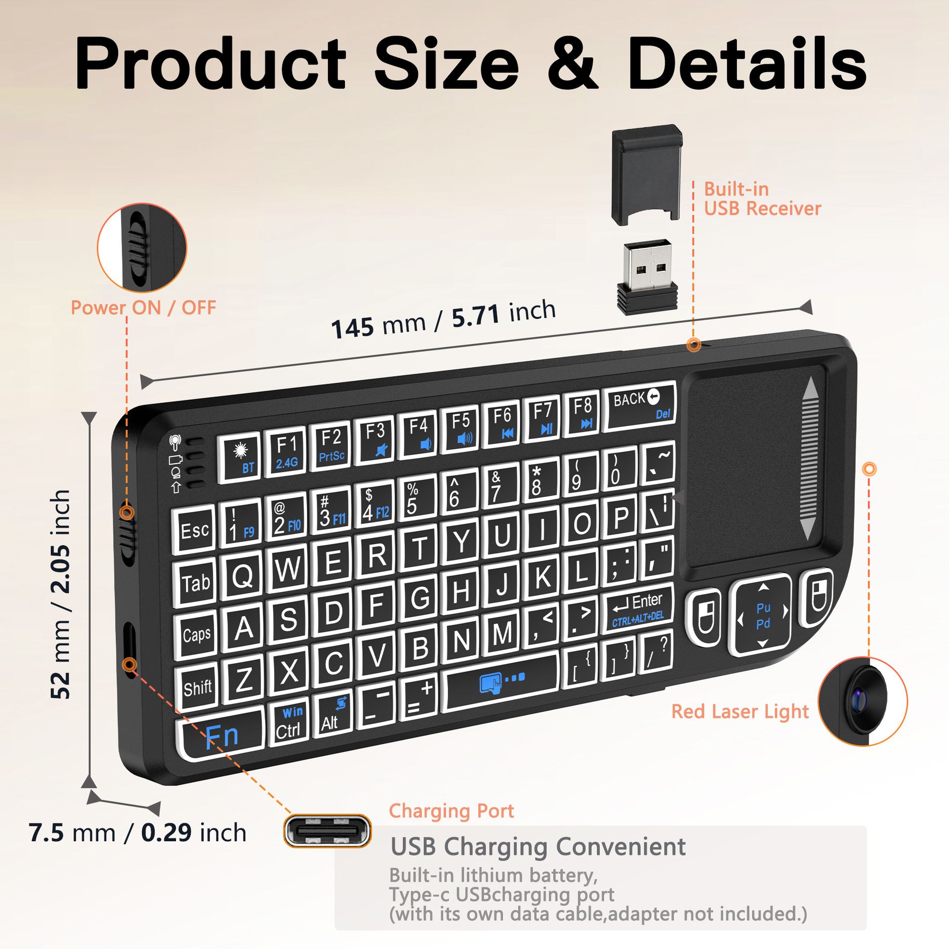 Multifunctional Mini Wireless Keyboard and Mouse Combo: Bluetooth & 2.4G Dual Mode, Integrated Laser Pointer and Touchpad, Multi-System Compatible, Essential Tool for Business Presentations and Office Work. - Image 6