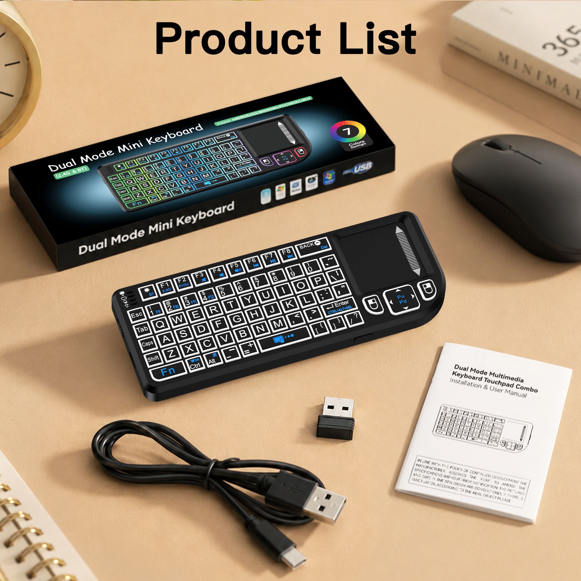 Multifunctional Mini Wireless Keyboard and Mouse Combo: Bluetooth & 2.4G Dual Mode, Integrated Laser Pointer and Touchpad, Multi-System Compatible, Essential Tool for Business Presentations and Office Work. - Image 7