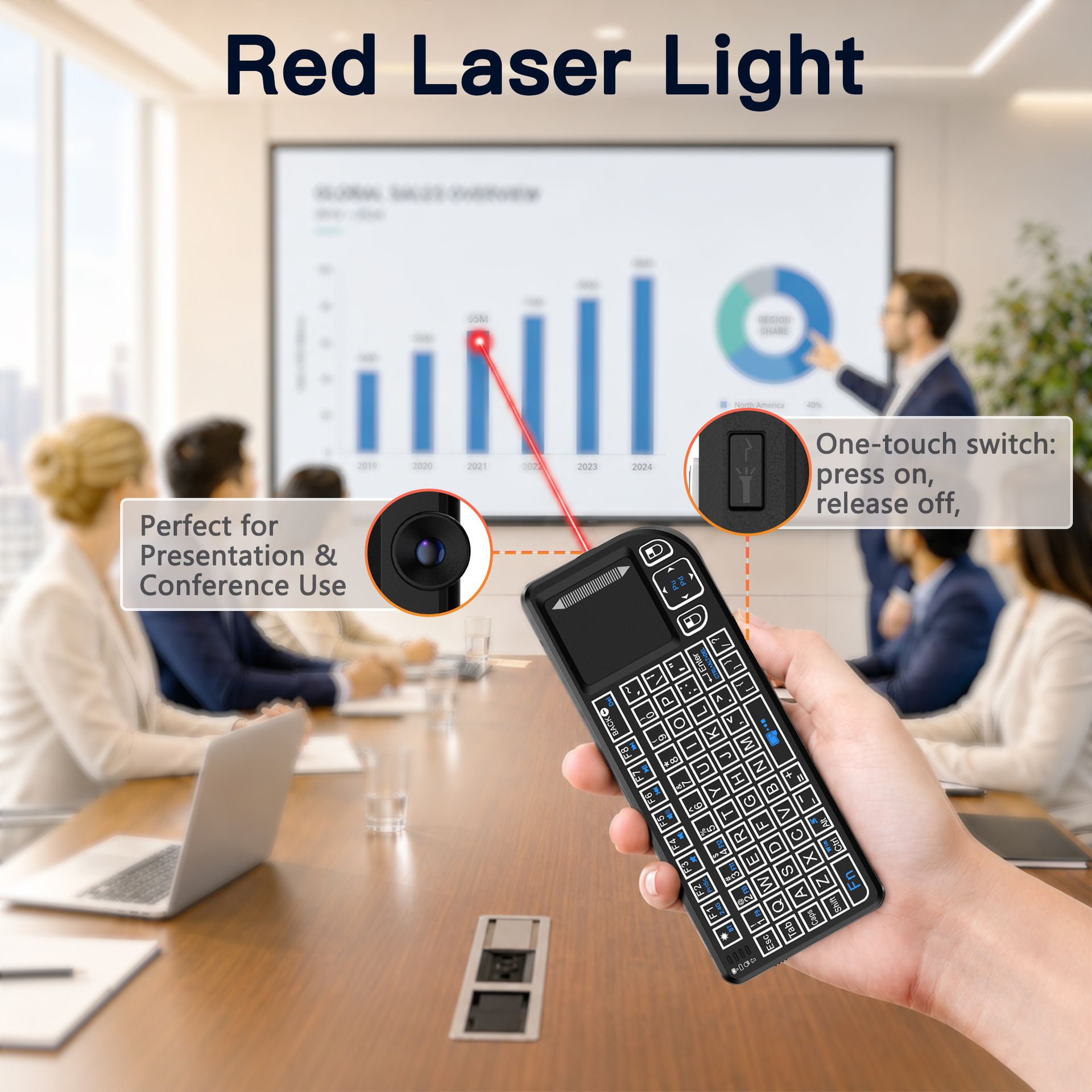 Multifunctional Mini Wireless Keyboard and Mouse Combo: Bluetooth & 2.4G Dual Mode, Integrated Laser Pointer and Touchpad, Multi-System Compatible, Essential Tool for Business Presentations and Office Work. - Image 8