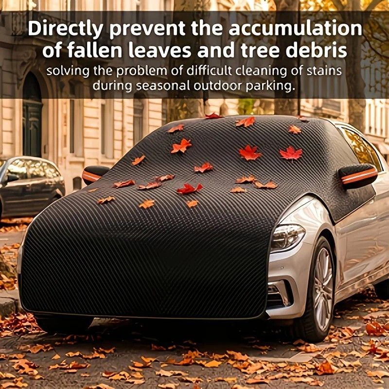 All-season universal semi car cover with portable design, compatible with various vehicle models. Effectively blocks sunlight, prevents snow and falling leaves. Enjoy an extra 10 minutes of sleep every day. Hassle-free car protection all year round. - Image 4