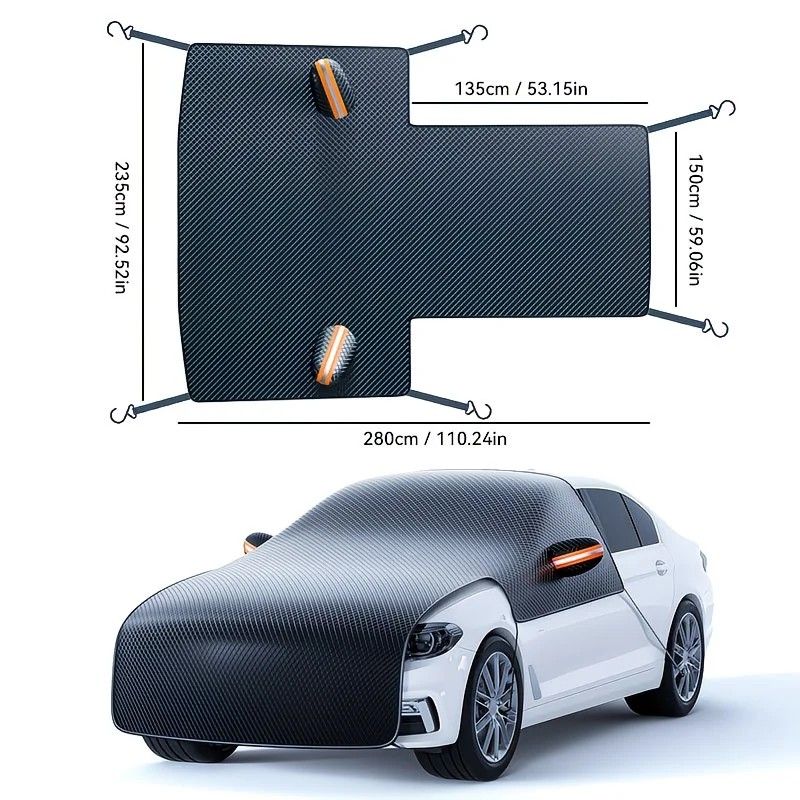 All-season universal semi car cover with portable design, compatible with various vehicle models. Effectively blocks sunlight, prevents snow and falling leaves. Enjoy an extra 10 minutes of sleep every day. Hassle-free car protection all year round. - Image 5