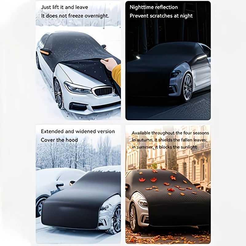All-season universal semi car cover with portable design, compatible with various vehicle models. Effectively blocks sunlight, prevents snow and falling leaves. Enjoy an extra 10 minutes of sleep every day. Hassle-free car protection all year round. - Image 8