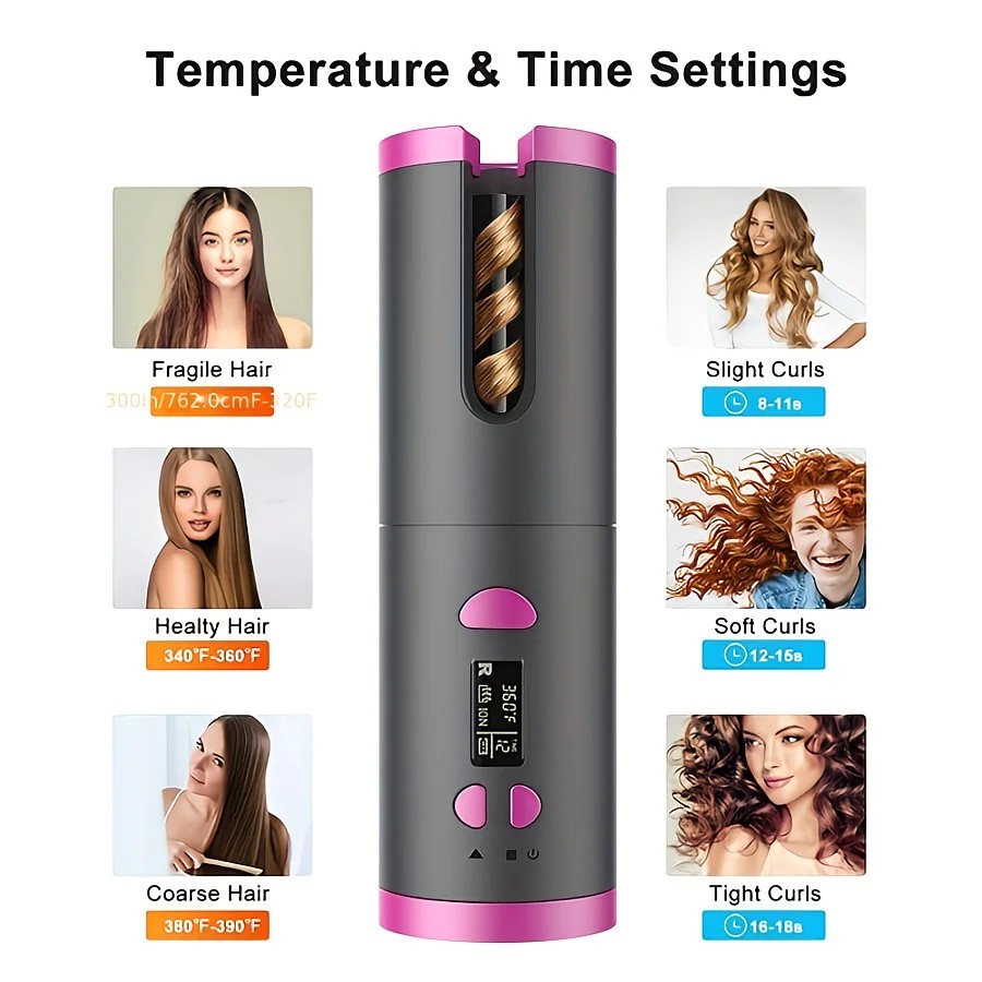Automatic Hair Curling Wand, Tangle-Free Design, Portable USB Charging Rotating Curling Iron with Ceramic Barrel, Suitable for Long Hair, Fast, Ideal for Hairstyling.Lavender gray - Image 2