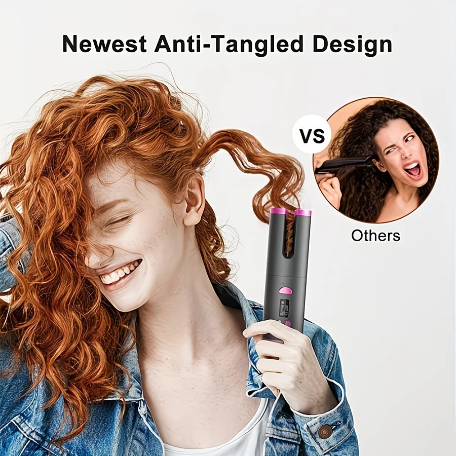Automatic Hair Curling Wand, Tangle-Free Design, Portable USB Charging Rotating Curling Iron with Ceramic Barrel, Suitable for Long Hair, Fast, Ideal for Hairstyling.Lavender gray - Image 8