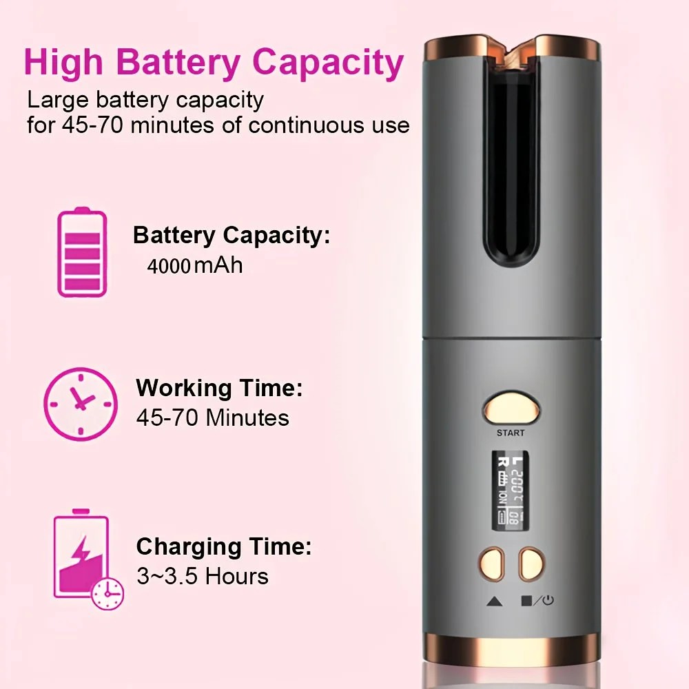 WHITE.Automatic Hair Curling Wand, Tangle-Free Design, Portable USB Charging Rotating Curling Iron with Ceramic Barrel, Suitable for Long Hair, Fast, Ideal for Hairstyling. - Image 6