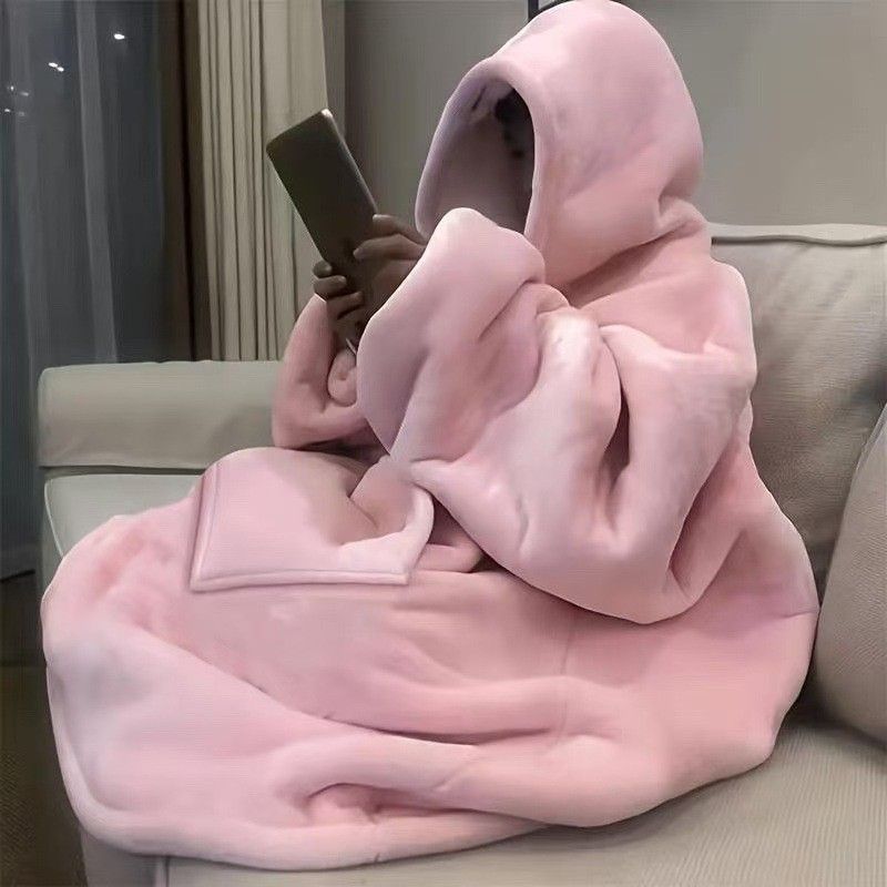 Ultra-Soft Fleece Wearable Blanket Hoodie, Unisex Hooded Large-Pocket Lazy Warm Home Wear(pink) - Image 1