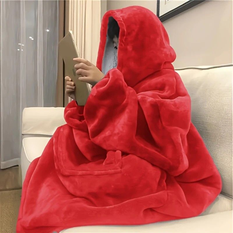 Ultra-Soft Fleece Wearable Blanket Hoodie, Unisex Hooded Large-Pocket Lazy Warm Home Wear(pink) - Image 2