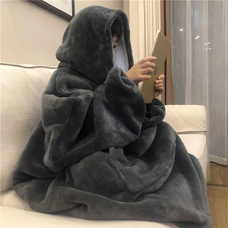 Ultra-Soft Fleece Wearable Blanket Hoodie, Unisex Hooded Large-Pocket Lazy Warm Home Wear(RED) - Image 6