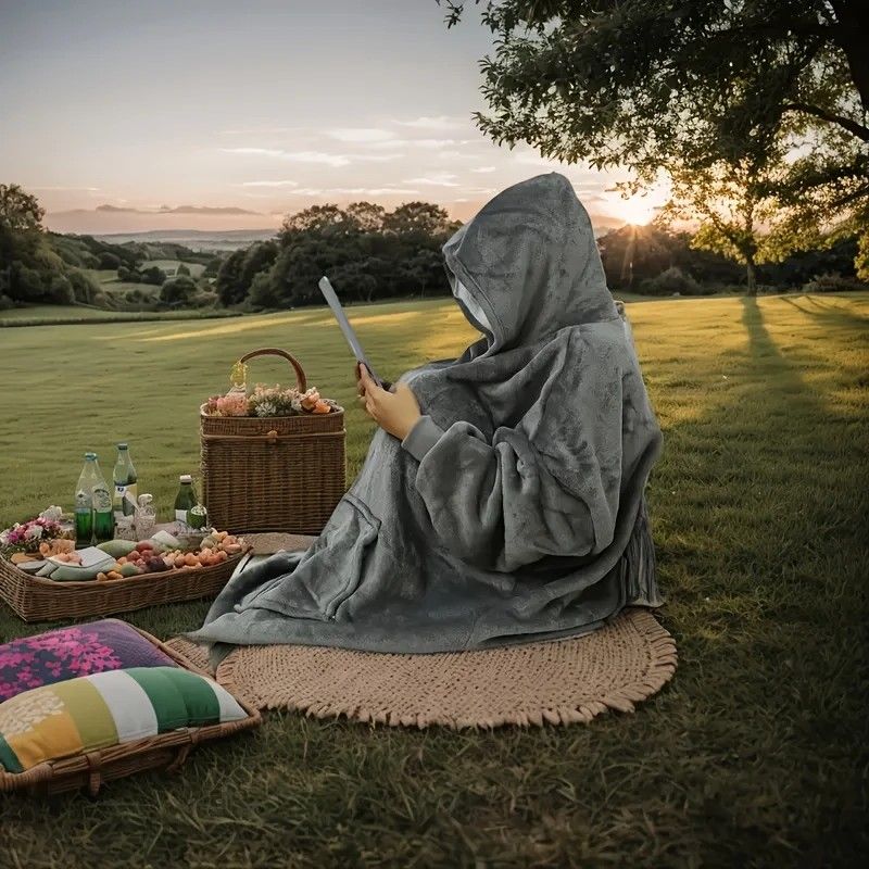 Ultra-Soft Fleece Wearable Blanket Hoodie, Unisex Hooded Large-Pocket Lazy Warm Home Wear(grey) - Image 1