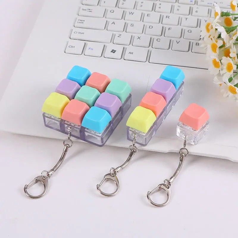 （1key/4key/9 key)3PCS Creative Fingertip Stress Reliever: Keyboard Click Sound Keychain, Colorful Fidget Ring Relaxation Companion - Image 1