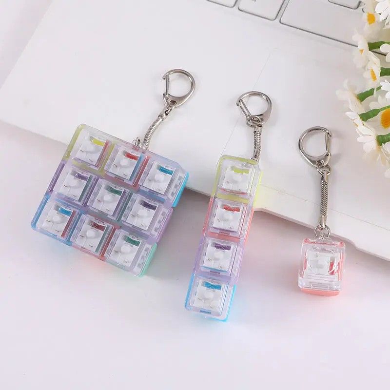 （1key/4key/9 key)3PCS Creative Fingertip Stress Reliever: Keyboard Click Sound Keychain, Colorful Fidget Ring Relaxation Companion - Image 7