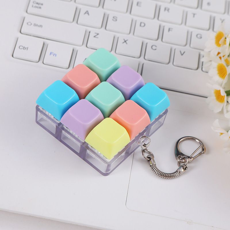 Creative Fingertip Stress Reliever: Keyboard Click Sound Keychain, Colorful Fidget Ring Relaxation Companion（9 key） - Image 1