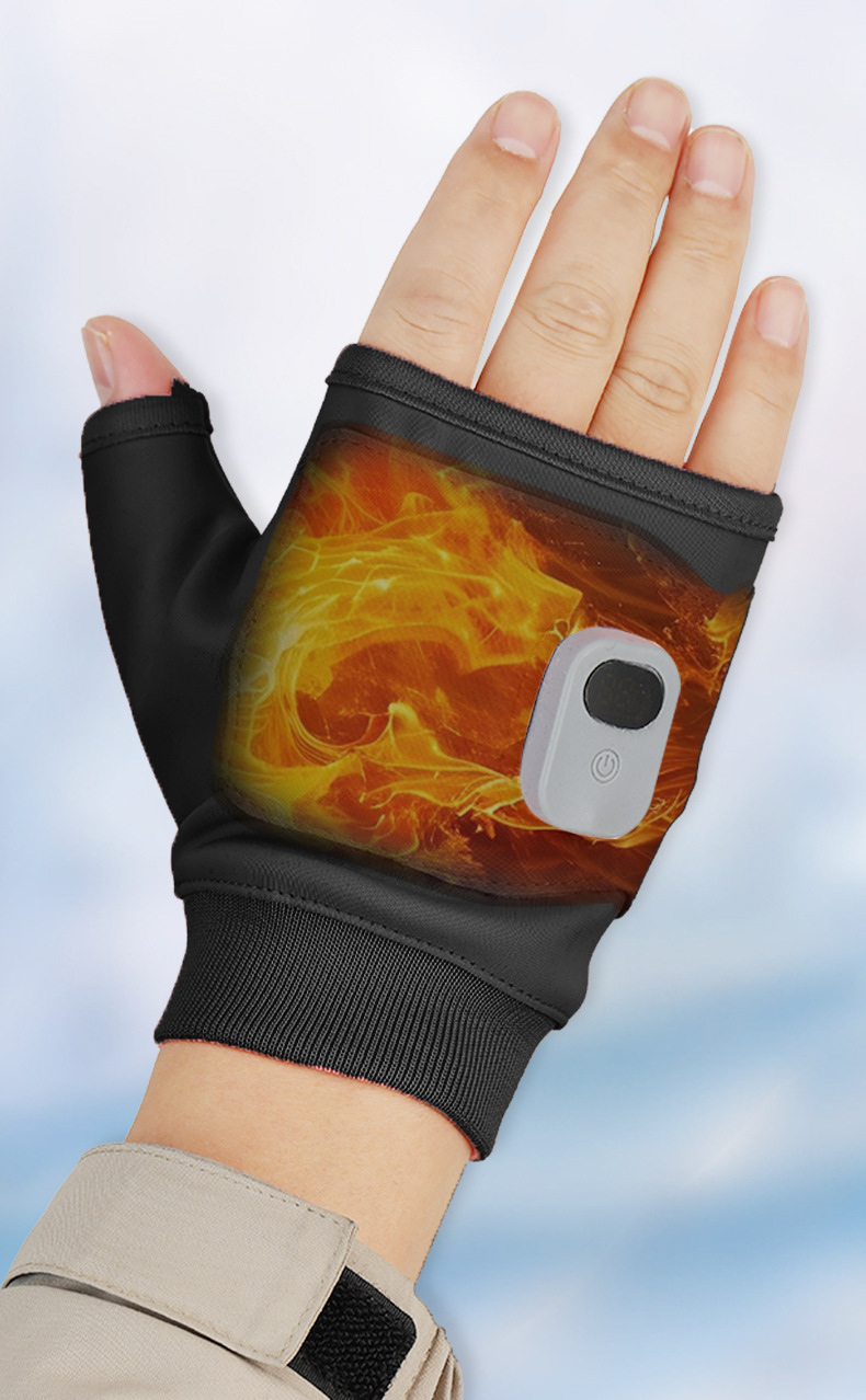 BLACK Professional USB electric heating fingerless gloves, unisex, with LED temperature display, 3-level adjustable heating, and effective cold protection. Suitable for typing, gaming, skiing, and daily wear, this is a practical winter holiday gift. - Image 8