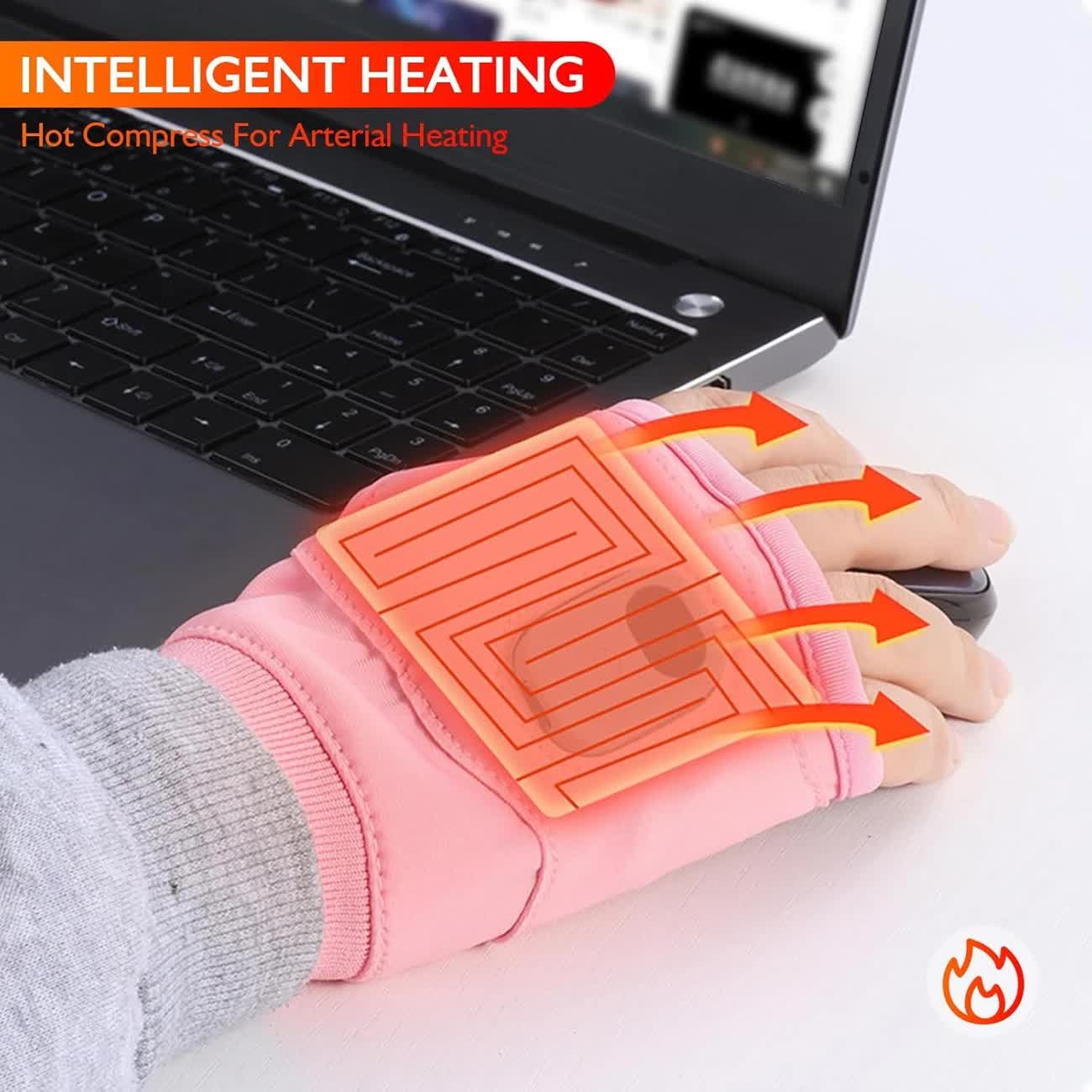 Pink Professional USB electric heating fingerless gloves, unisex, with LED temperature display, 3-level adjustable heating, and effective cold protection. Suitable for typing, gaming, skiing, and daily wear, this is a practical winter holiday gift. - Image 2