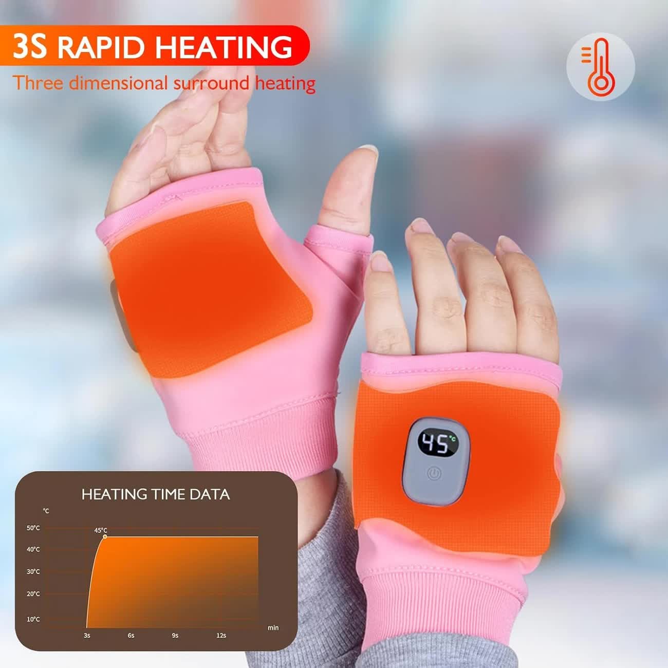 Pink Professional USB electric heating fingerless gloves, unisex, with LED temperature display, 3-level adjustable heating, and effective cold protection. Suitable for typing, gaming, skiing, and daily wear, this is a practical winter holiday gift. - Image 4