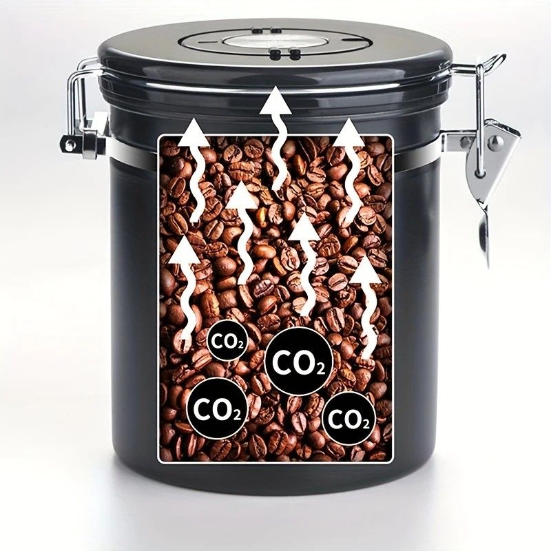 1500ml 304 Stainless Steel Coffee Canister Airtight Coffee Bean Storage Jar with Wood Grain Lid and Scoop - Image 3