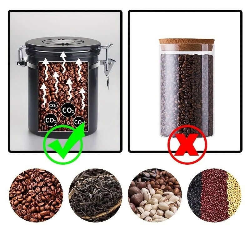 1500ml 304 Stainless Steel Coffee Canister Airtight Coffee Bean Storage Jar with Wood Grain Lid and Scoop - Image 5