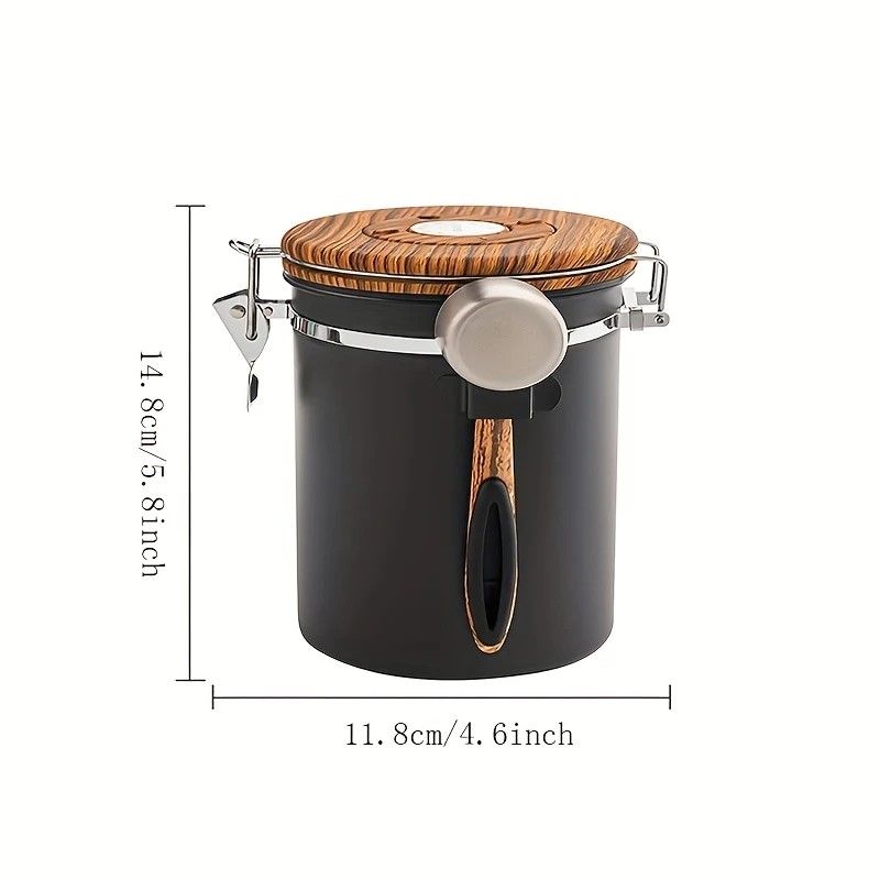 1500ml 304 Stainless Steel Coffee Canister Airtight Coffee Bean Storage Jar with Wood Grain Lid and Scoop - Image 8