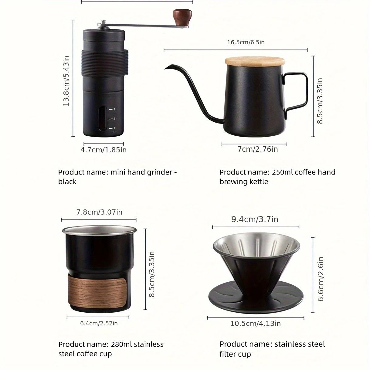 6-Piece Pour Over Coffee Set, Coffee Machine Gift Box, Pour Over Coffee Kettle, Coffee Cup, Coffee Bean Grinder Set.black - Image 6