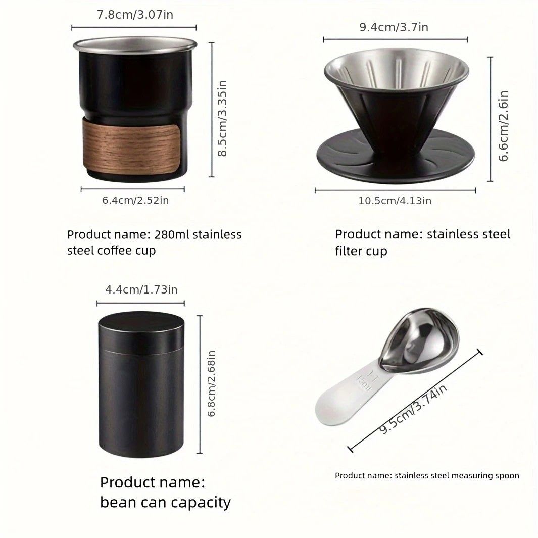 6-Piece Pour Over Coffee Set, Coffee Machine Gift Box, Pour Over Coffee Kettle, Coffee Cup, Coffee Bean Grinder Set.black - Image 7