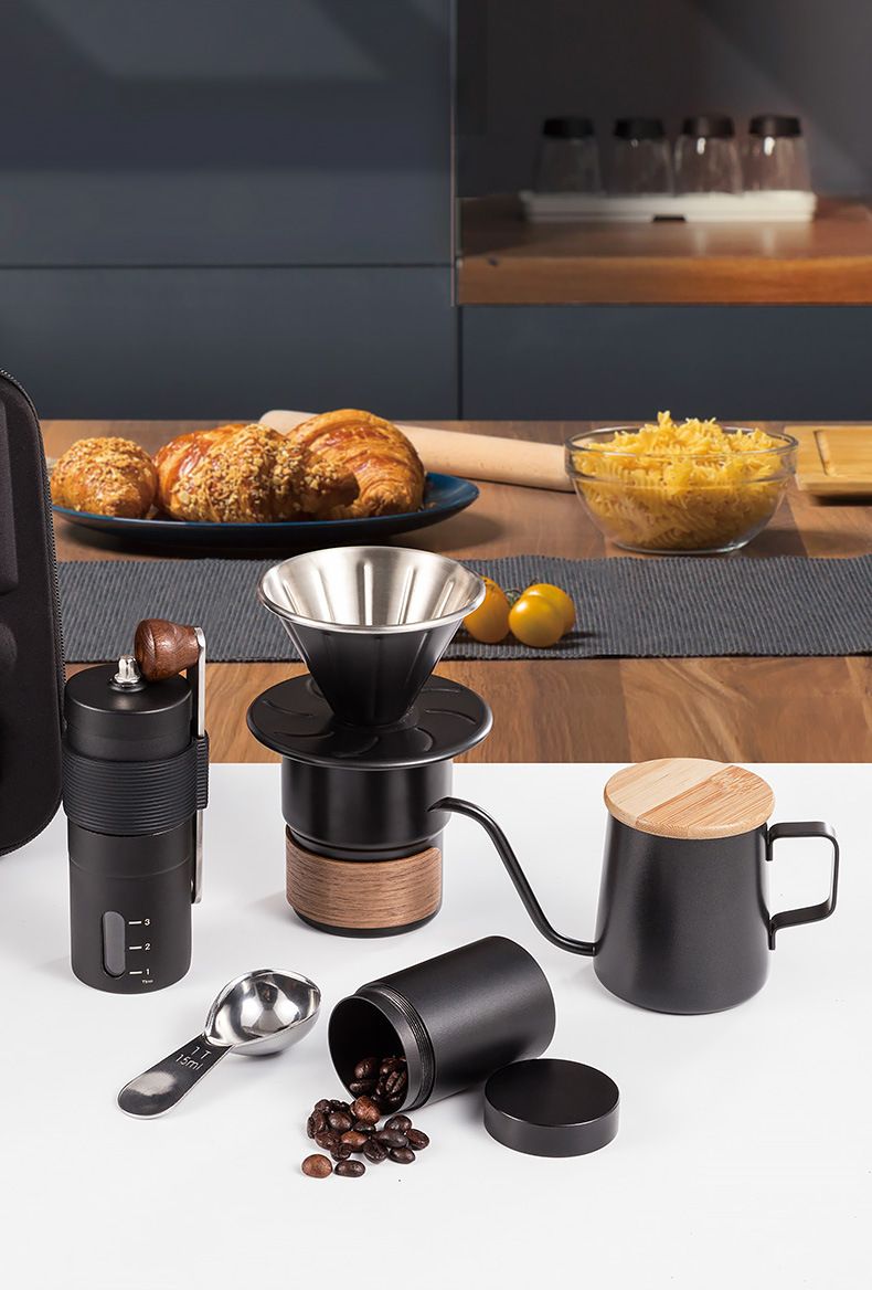 6-Piece Pour Over Coffee Set, Coffee Machine Gift Box, Pour Over Coffee Kettle, Coffee Cup, Coffee Bean Grinder Set.black - Image 8