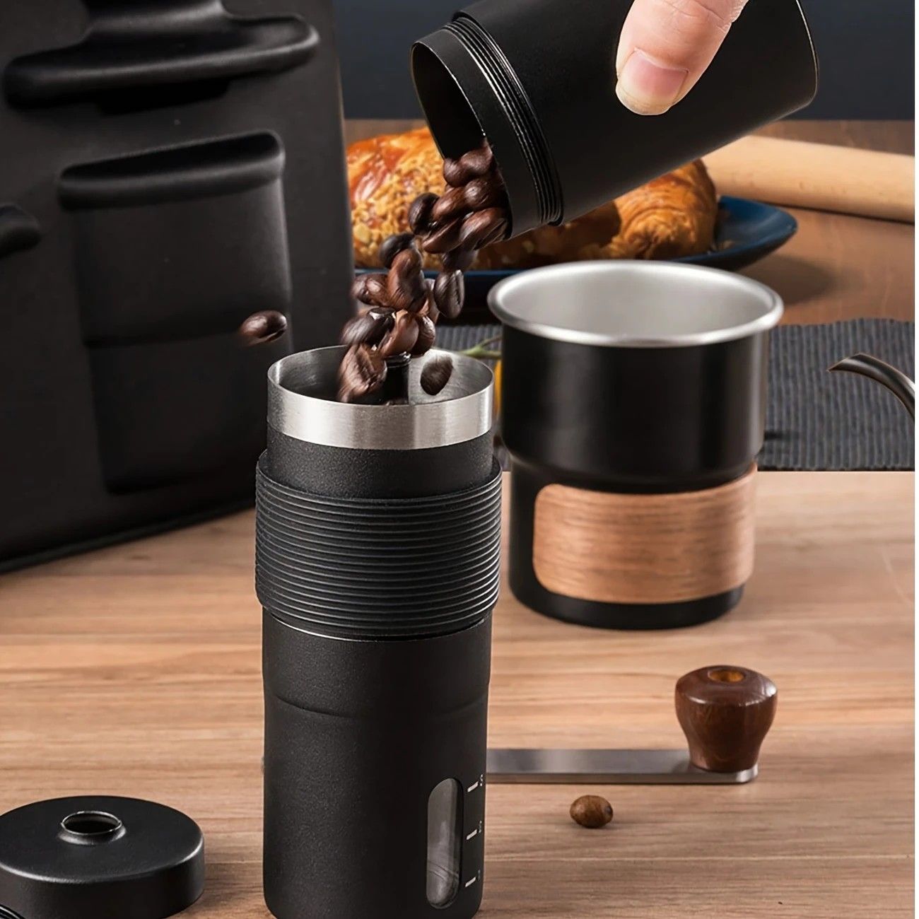 6-Piece Pour Over Coffee Set, Coffee Machine Gift Box, Pour Over Coffee Kettle, Coffee Cup, Coffee Bean Grinder Set.WHITE - Image 4
