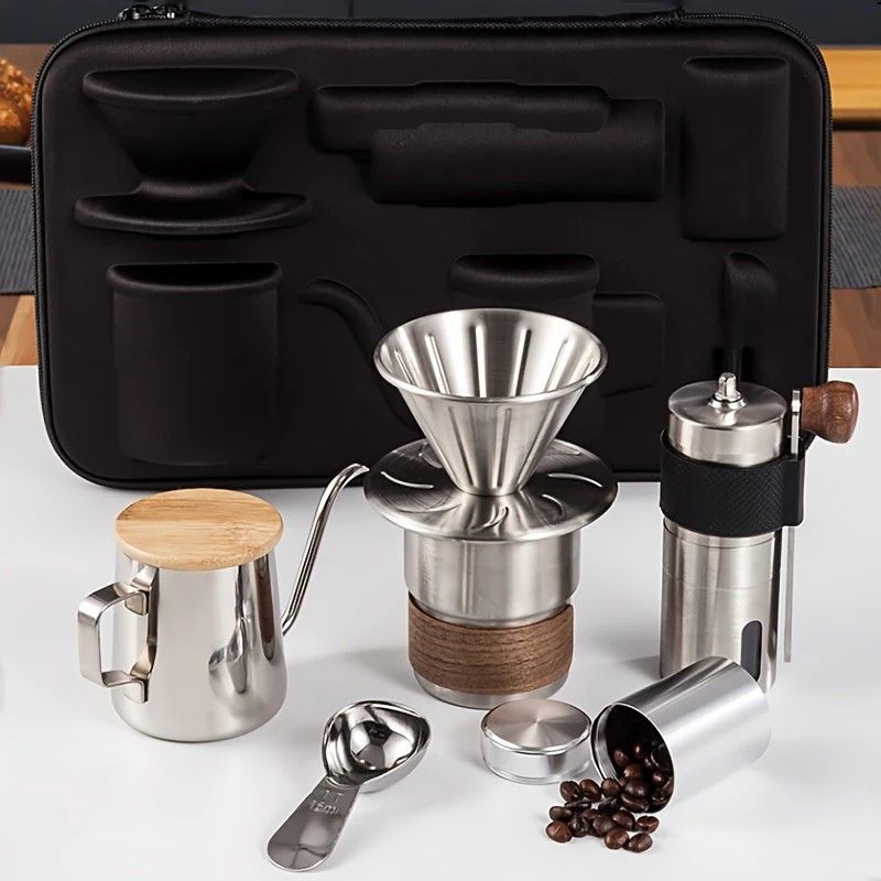 6-Piece Pour Over Coffee Set, Coffee Machine Gift Box, Pour Over Coffee Kettle, Coffee Cup, Coffee Bean Grinder Set.inherent/true qualities - Image 1