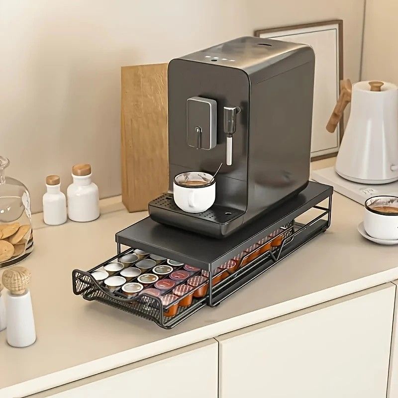 1pc Metal Coffee Capsule Storage Box Drawer Style Dustproof Organizer with Adjustable Grid for Tea Bags Capsules Multifunctional Organizer for Kitchen Office Home - Image 1