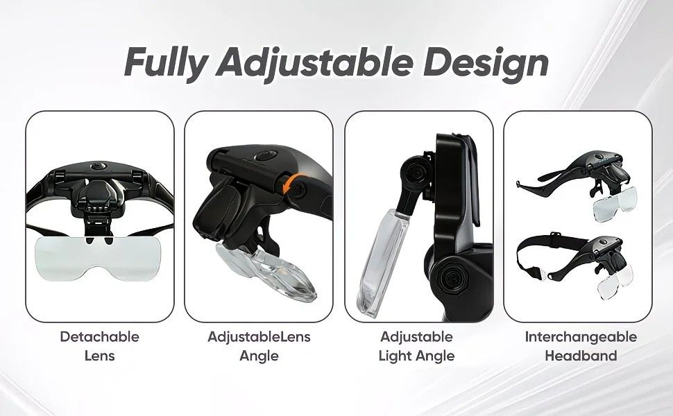 Head-mounted rechargeable magnifier, high-definition lenses with LED lighting, dual wearing modes for flexible switching, full-dimensional adjustment for precision work, lightweight, scratch-resistant, and durable, long battery life supporting repair and - Image 5