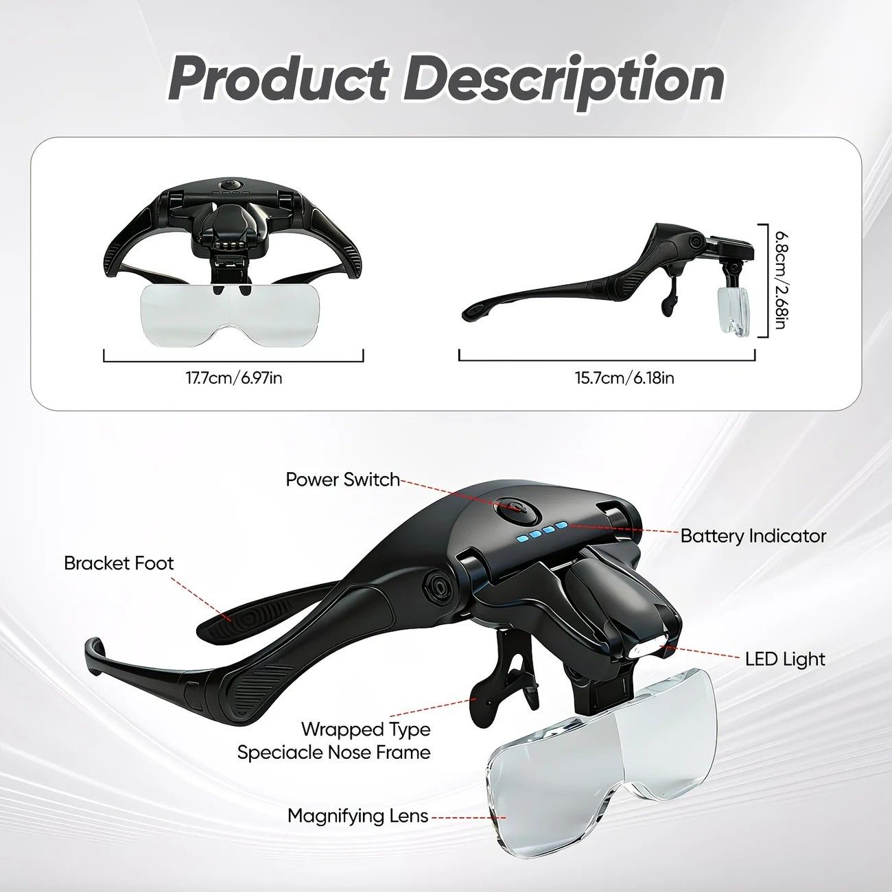 Head-mounted rechargeable magnifier, high-definition lenses with LED lighting, dual wearing modes for flexible switching, full-dimensional adjustment for precision work, lightweight, scratch-resistant, and durable, long battery life supporting repair and - Image 6