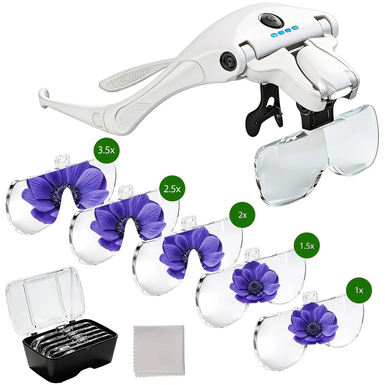 Head-mounted rechargeable magnifier, high-definition lenses with LED lighting, dual wearing modes for flexible switching, full-dimensional adjustment for precision work, lightweight, scratch-resistant, and durable, long battery life supporting repair and - Image 8