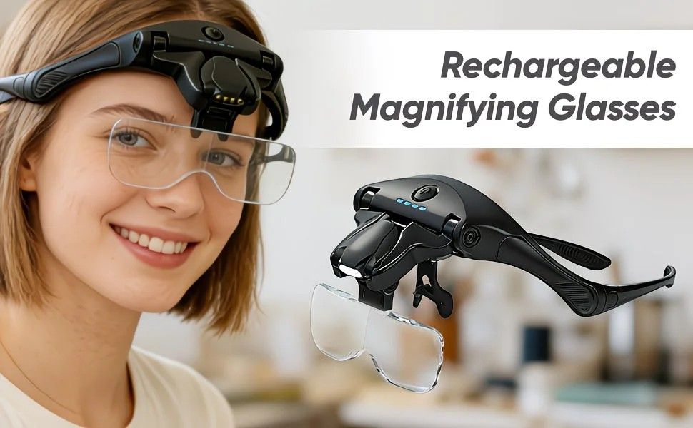 Head-mounted rechargeable magnifier, high-definition lenses with LED lighting, dual wearing modes for flexible switching, full-dimensional adjustment for precision work, lightweight, scratch-resistant, and durable, long battery life supporting repair and - Image 3