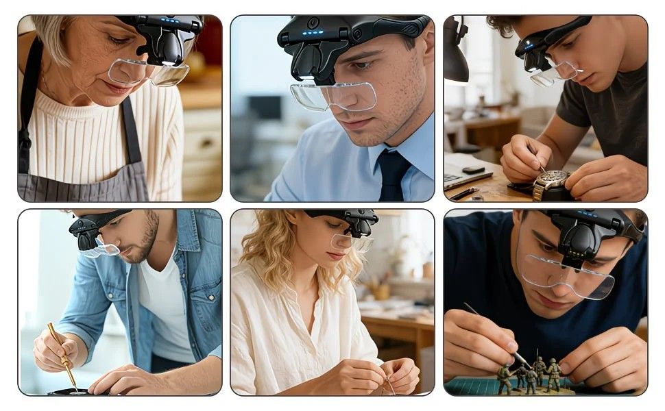 Head-mounted rechargeable magnifier, high-definition lenses with LED lighting, dual wearing modes for flexible switching, full-dimensional adjustment for precision work, lightweight, scratch-resistant, and durable, long battery life supporting repair and - Image 4