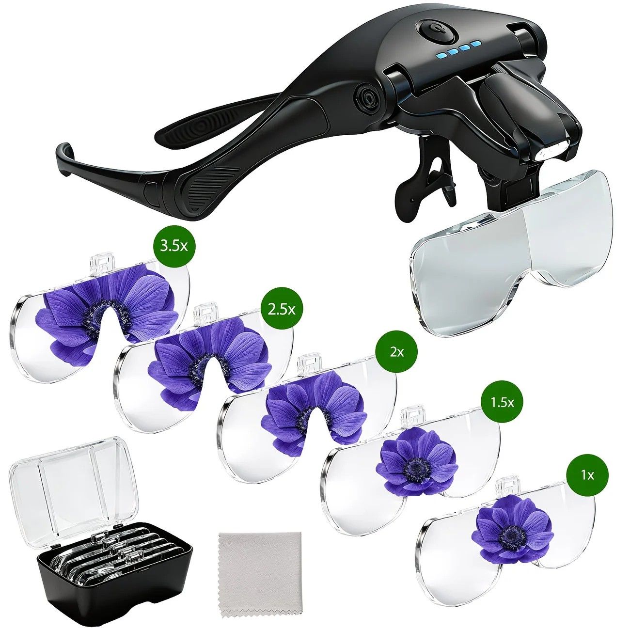 Head-mounted rechargeable magnifier, high-definition lenses with LED lighting, dual wearing modes for flexible switching, full-dimensional adjustment for precision work, lightweight, scratch-resistant, and durable, long battery life supporting repair and - Image 8