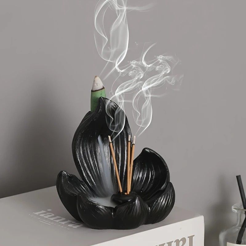 One lotus-shaped incense cone, a multifunctional home decoration piece, suitable for yoga and meditation.（black) - Image 1