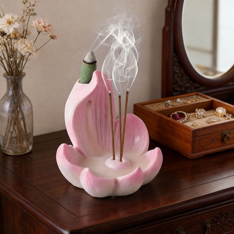 One lotus-shaped incense cone, a multifunctional home decoration piece, suitable for yoga and meditation.(PINK) - Image 1