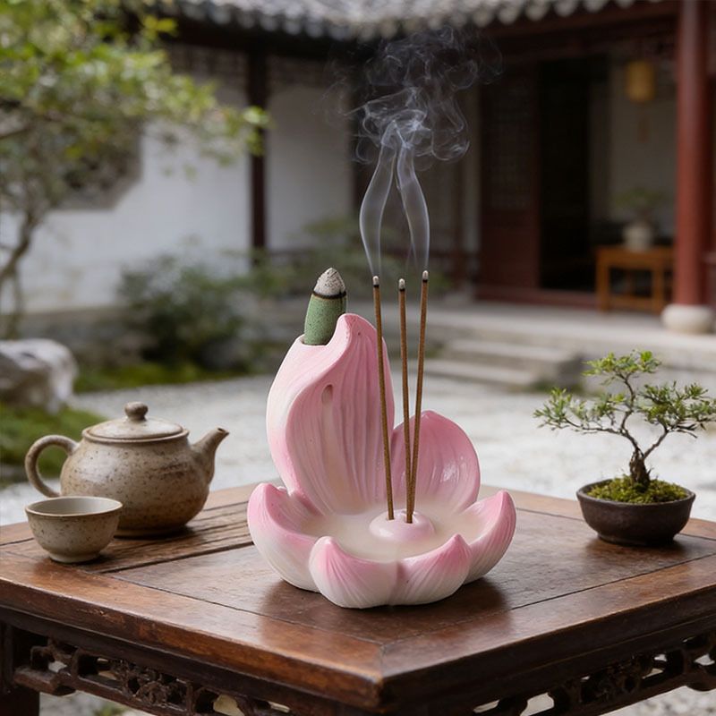 One lotus-shaped incense cone, a multifunctional home decoration piece, suitable for yoga and meditation.(PINK) - Image 2