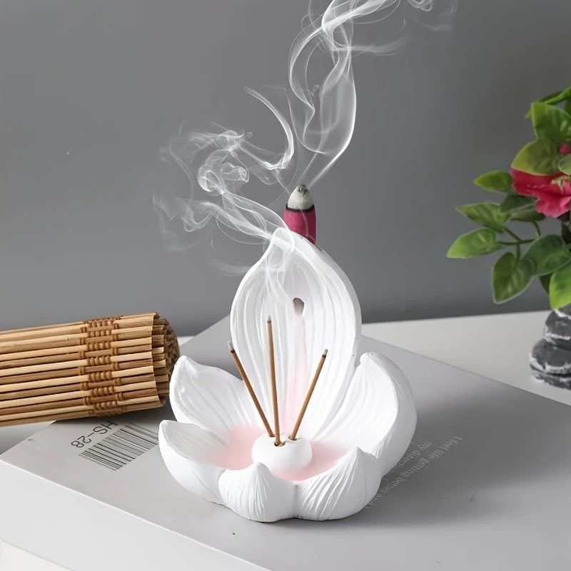 One lotus-shaped incense cone, a multifunctional home decoration piece, suitable for yoga and meditation.(WHITE) - Image 2