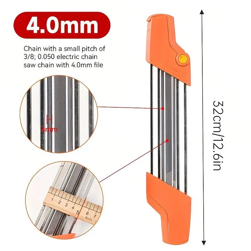 Chain saw file: upgraded lightweight, battery-free and portable, precision sharpening for 3/8-inch saw chain, single-direction reciprocating operation, essential tool for outdoor gardening and forestry maintenance.(Orange-with 4.0 file) - Image 1