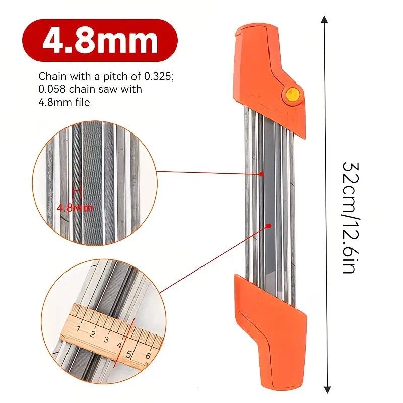 Chain saw file: upgraded lightweight, battery-free and portable, precision sharpening for 3/8-inch saw chain, single-direction reciprocating operation, essential tool for outdoor gardening and forestry maintenance.(Orange-with 4.8 file) - Image 1