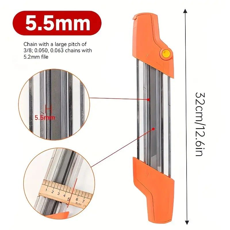 Chain saw file: upgraded lightweight, battery-free and portable, precision sharpening for 3/8-inch saw chain, single-direction reciprocating operation, essential tool for outdoor gardening and forestry maintenance.(Orange-with 5.5 file) - Image 1