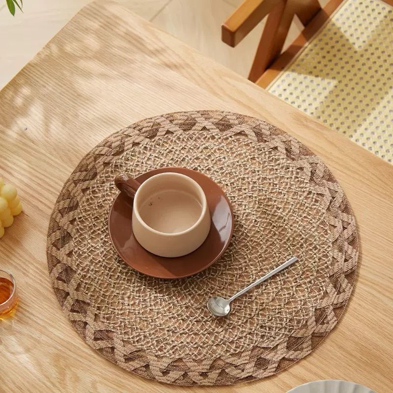4pcs Nordic Style Round Table Mat, Exquisite Openwork Weave, Polyester Hemp-Like Texture, 38cm Dining Mat, Heat-Resistant and Easy to Care For - Image 1