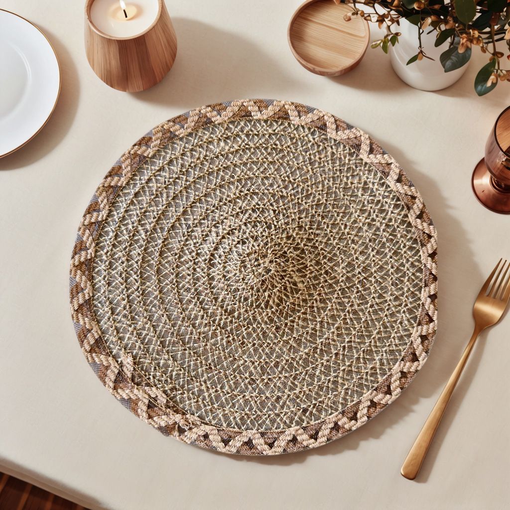 4pcs Nordic Style Round Table Mat, Exquisite Openwork Weave, Polyester Hemp-Like Texture, 38cm Dining Mat, Heat-Resistant and Easy to Care For - Image 6