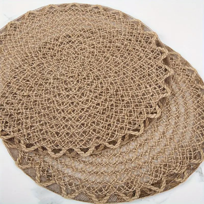 4pcs Nordic Style Round Table Mat, Exquisite Openwork Weave, Polyester Hemp-Like Texture, 38cm Dining Mat, Heat-Resistant and Easy to Care For - Image 8