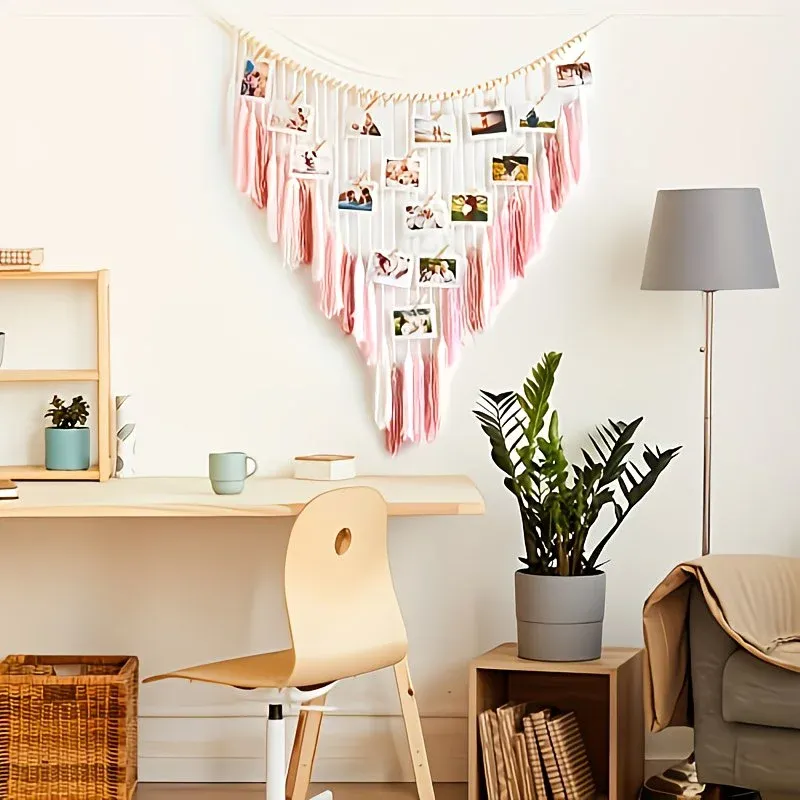 Bohemian Woven Wooden Bead Tassel Photo Wall Hanging: Cotton Handmade Clip-On Tapestry, Warm and Healing Decoration for Bedroom and Living Room - Image 4