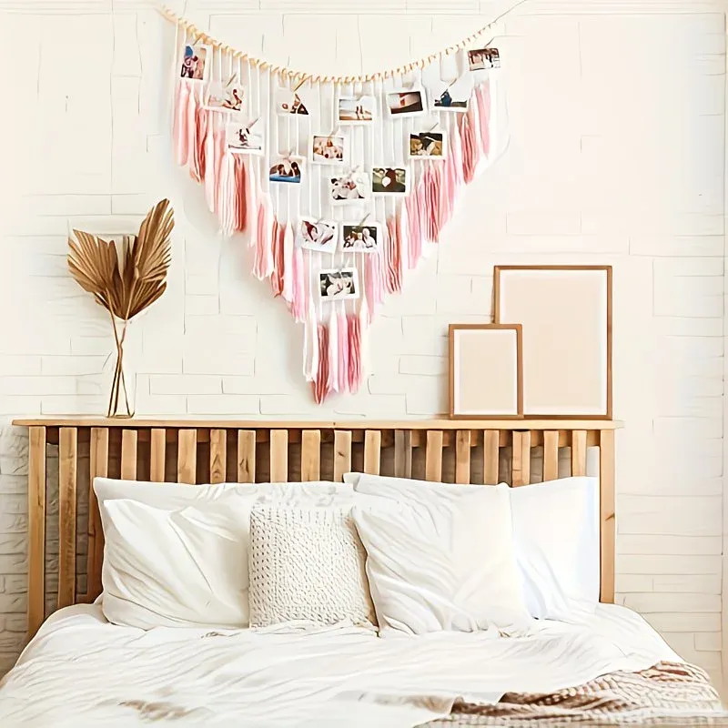Bohemian Woven Wooden Bead Tassel Photo Wall Hanging: Cotton Handmade Clip-On Tapestry, Warm and Healing Decoration for Bedroom and Living Room - Image 5