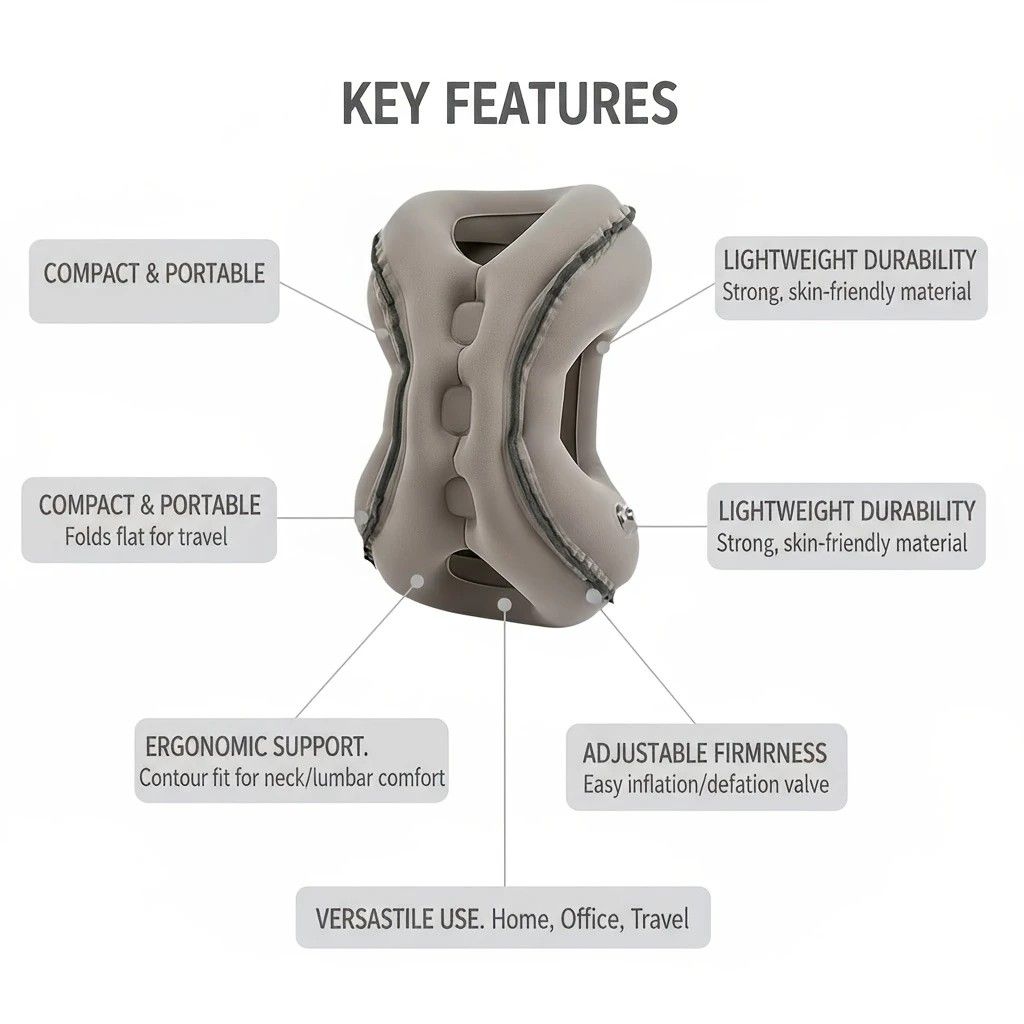 Inflatable Travel Pillow | Multi-Scene Ergonomic Design, 3-Second Inflate/Deflate, Relieves Travel Fatigue.BLUE - Image 3