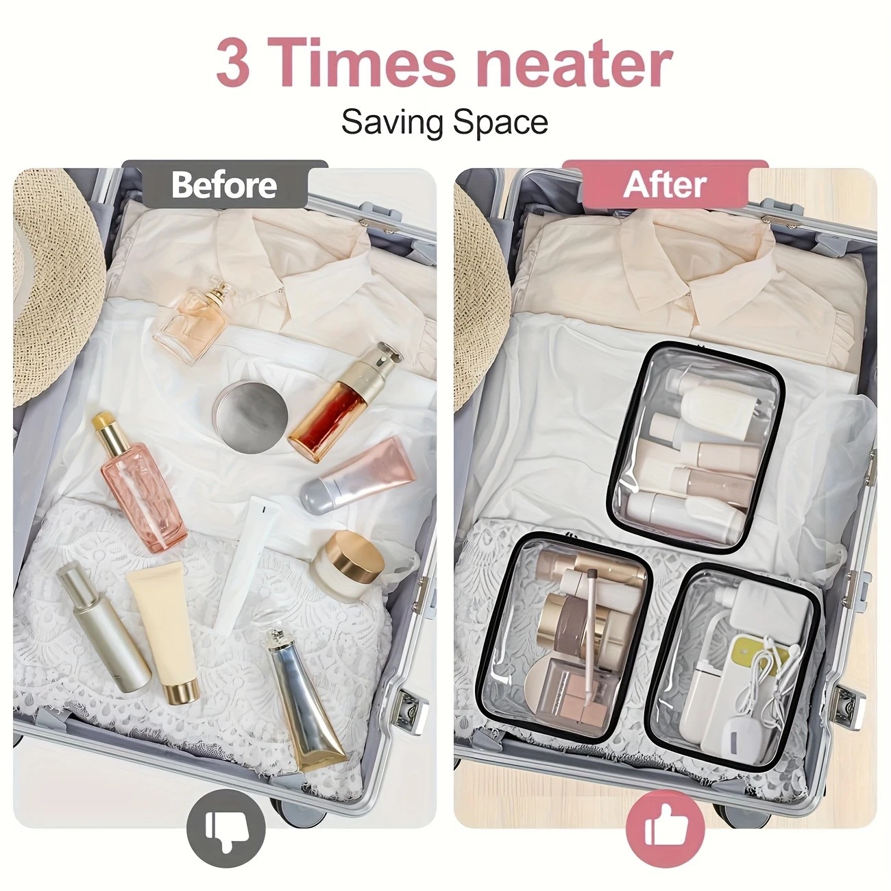 2PCS Fashionable PVC makeup bag, large capacity and easy to clean, with zipper closure. Ideal for travel and daily use, a high-quality storage choice. - Image 2