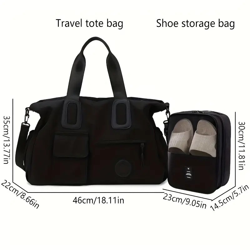 black Large-capacity travel tote bag, lightweight carry-on luggage with shoulder strap, gym bag, portable laptop bag, ideal for short trips, hand-carry style. - Image 4